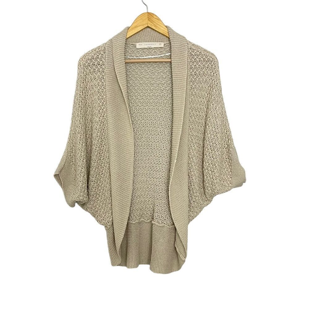 Zaraknit Coastal Pointelle open front Bat Winged slouchy Cozy Wrap chunky knit M